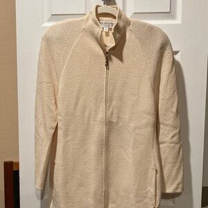 St. John Collection Cream Textured Zip Long Jacket
